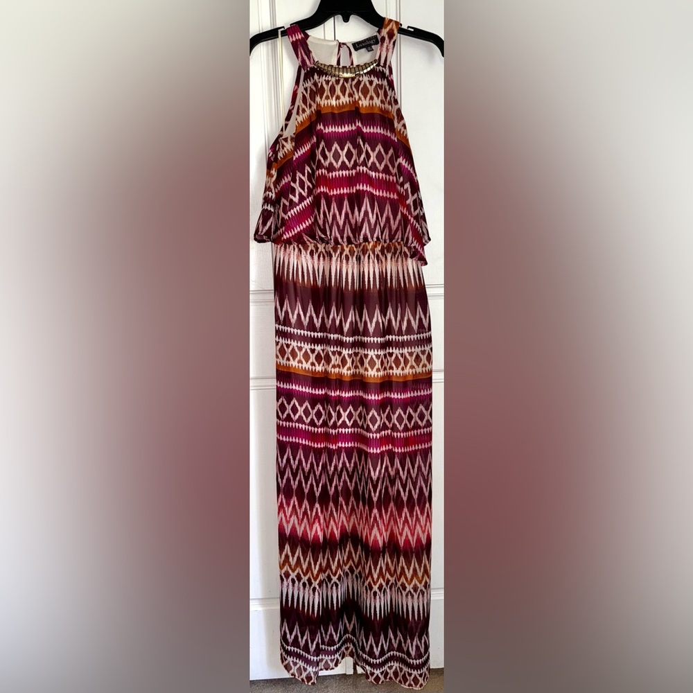 Luxology Pattern Maxi Dress with Gold Metal Detail